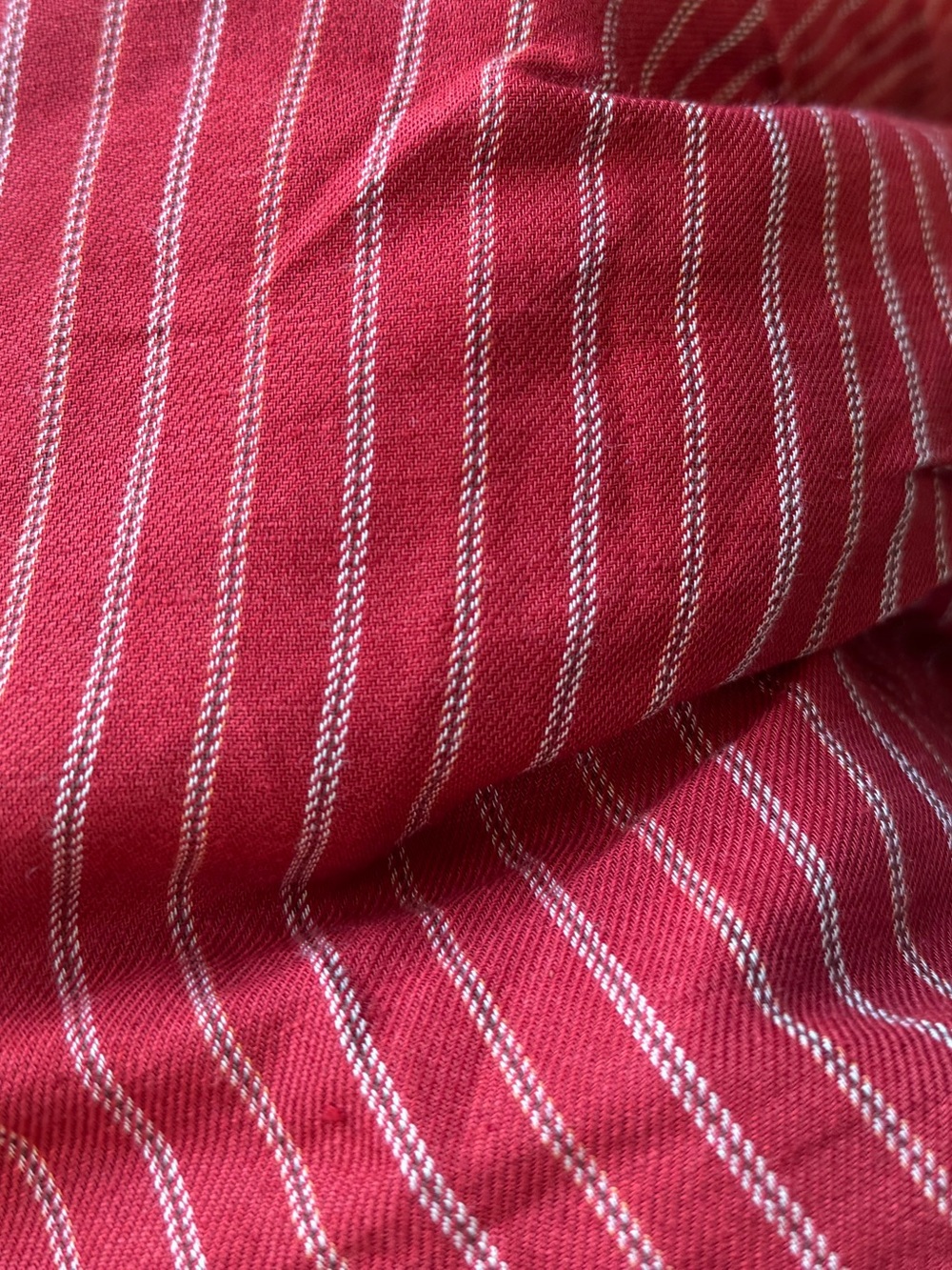 A-line Anne Klein Vintage 90s Linen Faux Wrap 8 Red Striped Linen Mini Skirt Y2K - Picture 9 of 15